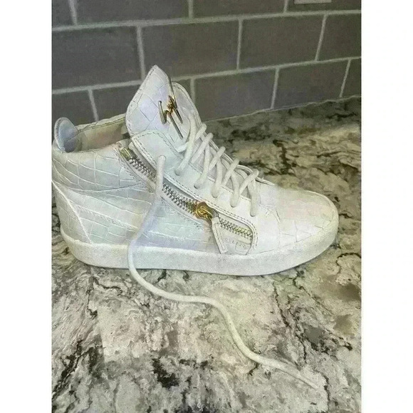 Authentic Giuseppe Zanotti Mens White Mid Top Lace Up Sneakers Shoes Sz EUR 38.5 main image 5